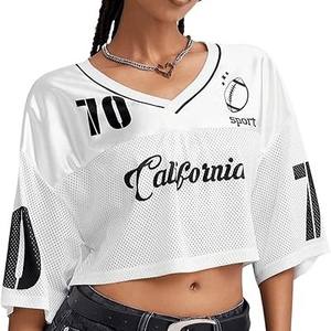 OEM Custom Graphic DTG Print Logo Casual Blank Design American Football Jersey Oversized Cropped Boxy Football Mesh <b>T</b>-<b>Shirt</b> - Product Image 1