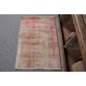 Alfombra de lana turca Vintage de 2,3x3,3 pies, roja y Beige, diseño rústico de retazos para decoración de sala de estar con respaldo de látex - Product Image 1