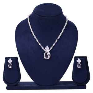 Wholesale AD Stone Pendant Necklaces Set, Fashion Jewelry, Silver Plated Jewelry Sets, AD Stone Jewelry, Pendant Necklace Sets. - Product Image 1