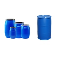 Baril en plastique HDPE de qualité alimentaire, carré/cylindrique, 200 litres/55 gallons, à ouverture supérieure, bleu, avec cerclage en fer