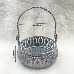 Cestas tradicionales con patrón plateado, cestas de mesa para flores y para bodas, Sangeet, Mehndi, Haldi, favores de fiesta - Product Image 4