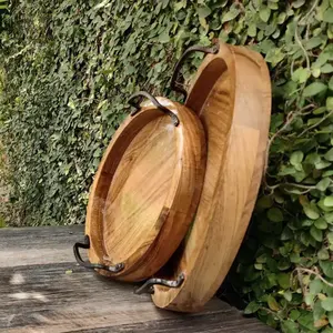 Bandeja de servicio de madera de diseño antiguo, bandeja de madera de la mejor calidad con mango de hierro recubierto de polvo negro, venta al por mayor - Product Image 2