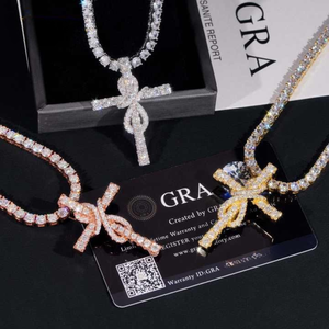 Pendentif en moissanite en forme de nœud glacé, couleur D VVS, argent 925 plaqué or rose, bijoux religieux de luxe, micro pavé, vente en gros - Product Image 6