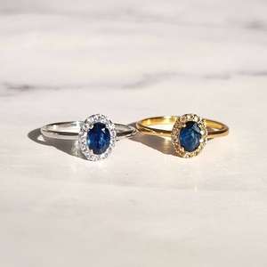 Anillo Halo de Zafiro Azul con Acento de Topacio Blanco, Engaste Minimalista con Puntas, para Mujer, Plata de Ley 925, Piedra de Nacimiento de Septiembre, Azul Celeste - Product Image 3