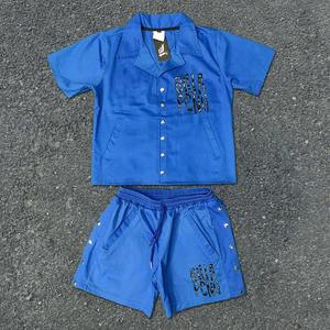 2025 logotipo personalizado ecológico transpirable patrón sólido chándal conjunto corto Unisex 2 piezas camiseta pantalones cortos con logotipo personalizable - Product Image 6