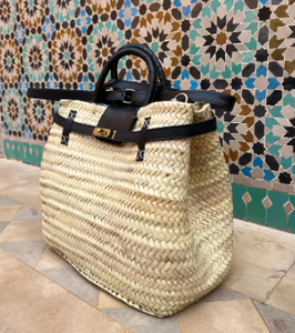 Sac panier tissé à la main avec sac à main marocain en cuir - Product Image 2