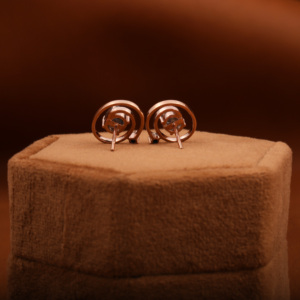 Boucles d'oreilles spirales en diamant naturel, taille ovale, serties de diamants sel et poivre, faites à la main, en or rose 18 carats pour femme - Product Image 3