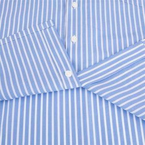 Men Striped <b>Short</b> <b>Sleeve</b> <b>Button</b>-<b>Up</b> Tshirt Turn-Down Collar Business Casual Blue Knitted 100% Cotton Anti-Wrinkle for Office - Product Image 6