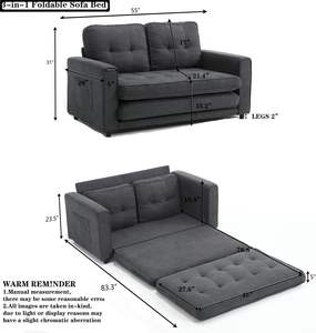 Canapé-<span class=keywords><strong>lit</strong></span> moderne pliable en tissu gris extensible pour 2 personnes avec poche de rangement - Product Image 6