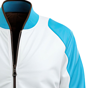 Chaqueta de Cuero de Alta Calidad para Hombre, Blanca y Azul, con Cuello de Béisbol, Cierre de Cremallera, Tejido Acanalado, Impermeable, Cortavientos, Elegante, Deportiva y Suave para Invierno - Product Image 3