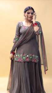 Trabajo de bordado elegante de rayón pesado tradicional Plazzo Kurti con Dupatta Set Festival de mujer Ropa informal de talla grande Salwar - Product Image 2