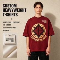 Camiseta de Manga Corta de Algodón Grueso, Color Borgoña, Corte Regular, con Diseño Gráfico, Personalizable con Logotipo, Estilo Casual Urbano para Hombre