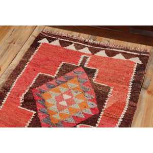 2.6x8.3 ft Turkish Rug, Vintage <b>Runner</b> Rug, <b>Red</b> Brown Solid Rug - Product Image 5