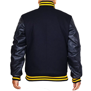 Custom Letterman <b>Jacket</b> With <b>Black</b> Leather Sleeves and <b>Wool</b> Body Blank Youth American College <b>Jackets</b> with Chenille embroidery - Product Image 4