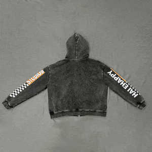 Sudaderas con capucha desgastadas lavadas con ácido de invierno para hombres Pulpover/cremallera Material polar suave MOQ bajo suministro al por mayor liso teñido sólido - Product Image 3