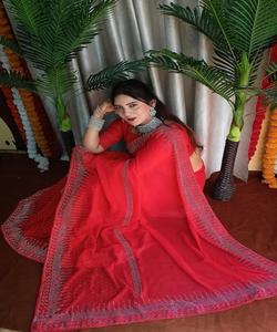 Vente en gros fabrication georgette miroir travail saree femmes portent sari avec chemisier pièce indien adultes inde et pakistan soutien 500 apparelgarment - Product Image 2