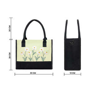 Green Floral Embroidered Tote Handbag Single Handle Canvas Felt Solid Color <b>Working</b> Women Shoulder Carry <b>Bag</b> Luxury Vibe <b>Bag</b> - Product Image 2