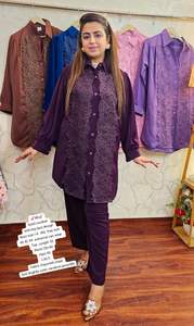 Ensemble musulman traditionnel deux pièces Coord pour femmes modeste chemisier en dentelle florale cordon de pantalon nouvelle version dinde en gros inde malaisie - Product Image 6