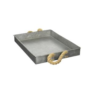 Plateau de service galvanisé de forme ovale avec poignée en fer fini rustique Lot de 3 plateaux galvanisés les plus vendus - Product Image 4