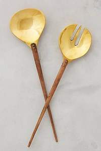 Luxury Gold Metal <b>Salad</b> <b>Server</b> Set with <b>Wooden</b> Handle | Modern Kitchen Serving Tools - Product Image 2