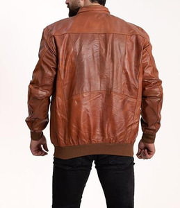 Alta calidad de moda de cuero genuino Tan chaqueta personalizada OEM logotipo personalizado chaqueta de motorista chaquetas de los hombres para los hombres al por mayor - Product Image 3