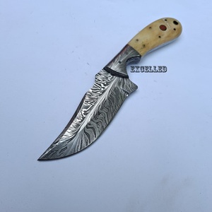 Vente chaude plume motif damas acier Skinner couteau lame fixe chasse et survie couteau extérieur couteau avec manche en os - Product Image 2