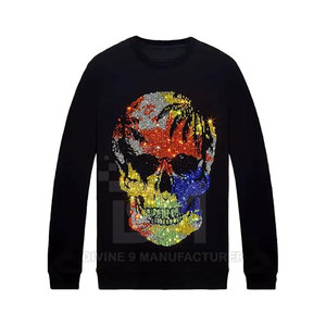 Sweat-shirt en coton 100% uni pour homme, fabrication au Pakistan, vente en gros, orné de strass, pour l'automne et l'hiver - Product Image 1