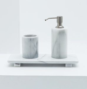 Ensemble de salle de bain en marbre 3 pièces personnalisées d'excellente qualité Ensemble de coiffeuse de salle de bain en marbre blanc moderne Durable peu encombrant - Product Image 6