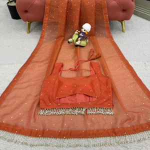 Saree นักออกแบบที่สวยงามด้วยลูกไม้แฟนซีหนัก - Product Image 1