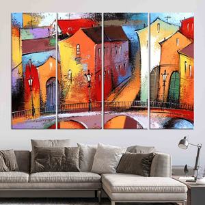 Modern <b>Stained</b> <b>Glass</b> City View: Printed Canvas Artwork,SET OF 4 CANVAS - Product Image 1