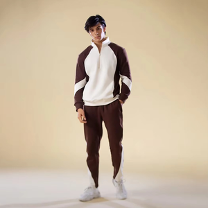 Autumn Men Half <b>Zip</b> <b>Hooded</b> Oversized Solid 100% Cotton Joggers Sets Sweatsuits Custom Logo Embroidery Digital Printing - Product Image 6