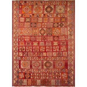 Alfombras de Lana Clásicas Nayaab de Gran Tamaño, Tejido Plano Rojo Naranja, Diseño Rectangular de 9x12 con Parches para el Hogar y la Entrada - Product Image 1