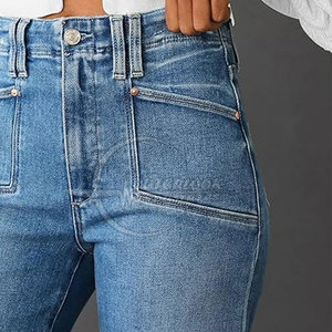 Pantalon en jean large pour femmes de style nouveau sur mesure fabricant d'usine coupe skinny décontractée avec devant plat et techniques lavées - Product Image 4