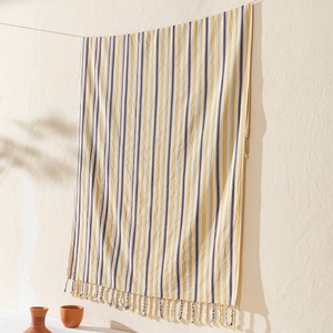 Serviette de plage turque rustique haut de gamme, rayures citron et prune, 100% coton Peshtemal, 40x70 pouces - Product Image 5