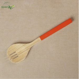 Ensemble de vaisselle en bambou classique et durable avec finition polie miroir plaqué or rose, cuillères à dîner et à salade durables - Product Image 5