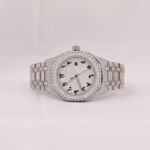Montre personnalisée en diamant de moissanite blanche entièrement glacée pour hommes Bracelet en acier inoxydable de 22mm Cadran arabe classique Forme d'affichage analogique de 41mm - Product Image 1