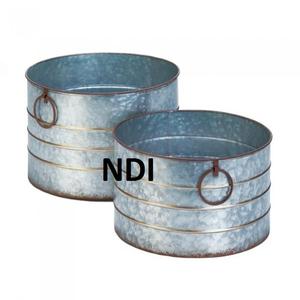 Pot de fleurs galvanisé au design moderne avec support en fer Pot de fleurs de forme arrondie pour la décoration intérieure ou extérieure de l'hôtel - Product Image 2