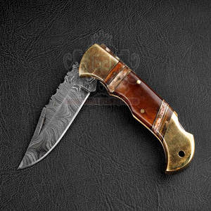 Couteau pliant en acier damas durable, design compact et léger en bois pour le transport quotidien, le camping, la randonnée, la pêche et la chasse OEM - Product Image 5