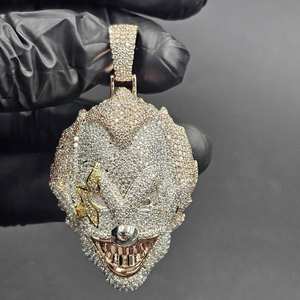 Colgante de Plata 925 con Cara de Payaso y Moissanita Chapada en Oro, Estilo Hip Hop, Joyería Fina Unisex, Colgante y Amuleto - Product Image 2