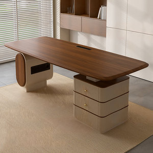 Brown Engineered Wood Rectangular Executive Writing <b>Desk</b> with 3 Drawers for Home Office <b>Study</b> - Product Image 1