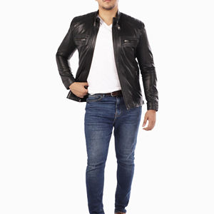 Chaquetas de Cuero Vacuno Genuino Negro para Hombre de Alta Calidad, Chaqueta de Cuero Transpirable con Diseño Personalizado para Hombre - Product Image 3