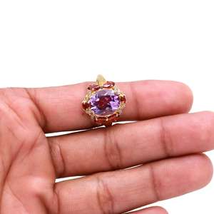พลอยอเมทิสต์และโกเมน925ตัดเหลี่ยมเพชรพลอยแหวนเงินสเตอร์ลิงแหวนตั้งค่าแหวนเงินเครื่องประดับที่ดีสีชมพูคอลรูริน - Product Image 3