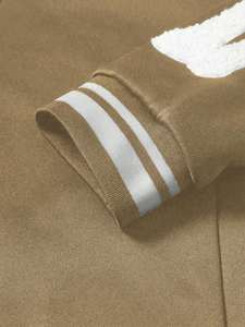 Chaqueta de béisbol universitaria Beige, ropa de calle de invierno de lana Unisex, estilo de contraste, puños acanalados, cremallera, ropa de moda informal, 100% de algodón - Product Image 3