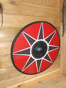 Escudo redondo vikingo de madera y acero de Guerrero de armadura Medieval Vintage 24 "decoración rústica para el hogar redondo con regalo de escudo de cuero - Product Image 2