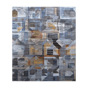 Tapis en laine et soie de bambou noué à la main Kavi Blue, collection Afterglow, motif abstrait pour usage domestique, modèle Eskm-12 - Product Image 1