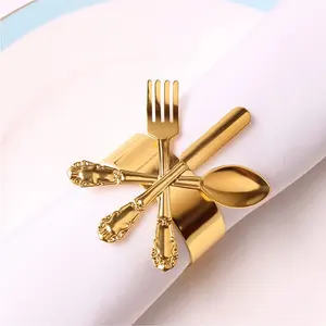 Custom Design buy Online from India Made in fork and spoon shape Gold Metal Napkin Ring For Special days And Dining Table Decor