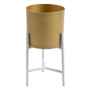 Maceta redonda de hierro de la mejor calidad con soporte blanco plegable y macetas de Metal de Color dorado, suministros de jardín - Product Image 1