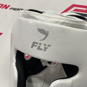 Genuine Cowhide Leather Open Face Laced Up Adjustable FLY White <b>Head</b> Gear Customized Protection Boxing Muay Thai <b>Head</b> Guard - Product Image 3