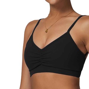 Women's High Impact Plus Size Black V-Neck Sports <b>Bra</b> With Ruched Front And <b>Thin</b> <b>Straps</b> For Women Yoga Fitness Wear - Product Image 3