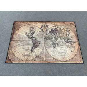 Tapis imprimé avec une carte du monde vintage, doux, grand, antidérapant, marron, tapis en velours - Product Image 1